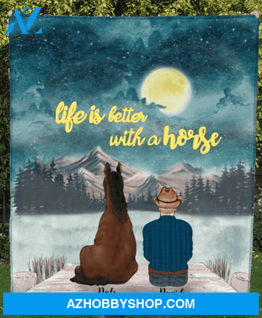 Custom Horse Blanket, Gift Idea For Horse Owners, Horse Dad - Man & 1 Horse Fleece Blanket - Life is better with a horse