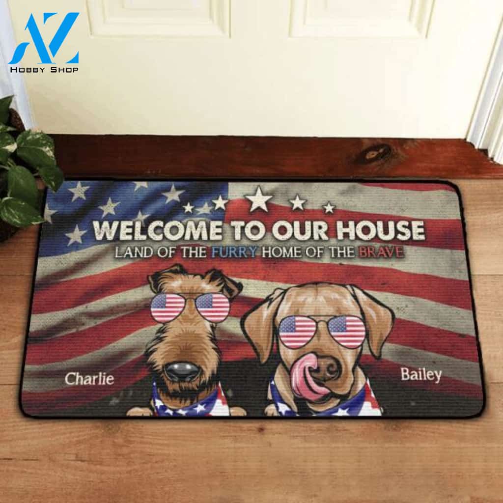 Custom Independence Day Dog Lover Welcome To Our House Doormat | Welcome Mat | House Warming Gift