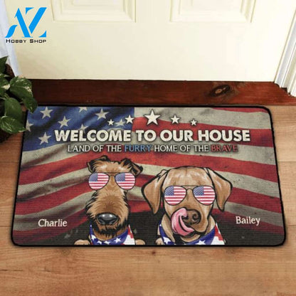 Custom Independence Day Dog Lover Welcome To Our House Doormat | Welcome Mat | House Warming Gift
