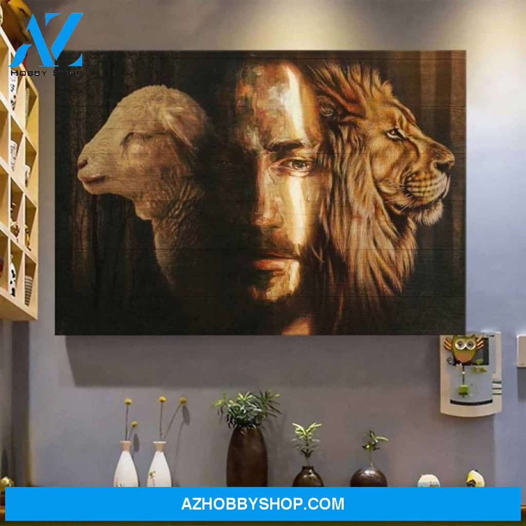 Custom Jesus, The Lamb And The Lion Canvas, Lion Canvas, Jesus Canvas, Lamb Canvas, Christian Canvas