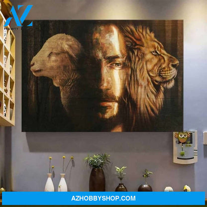 Custom Jesus, The Lamb And The Lion Canvas, Lion Canvas, Jesus Canvas, Lamb Canvas, Christian Canvas