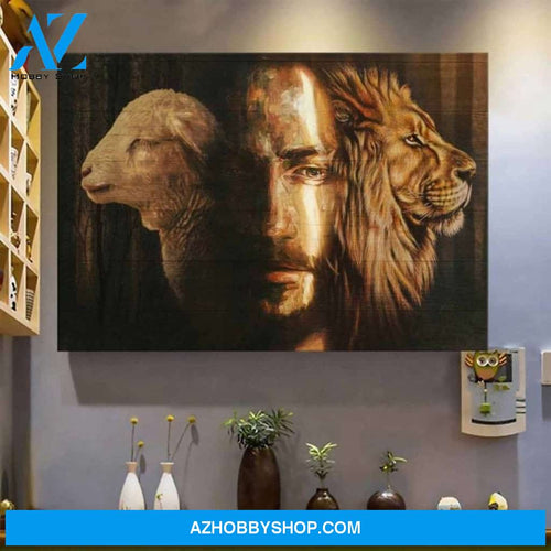 Custom Jesus, The Lamb And The Lion Canvas, Lion Canvas, Jesus Canvas, Lamb Canvas, Christian Canvas