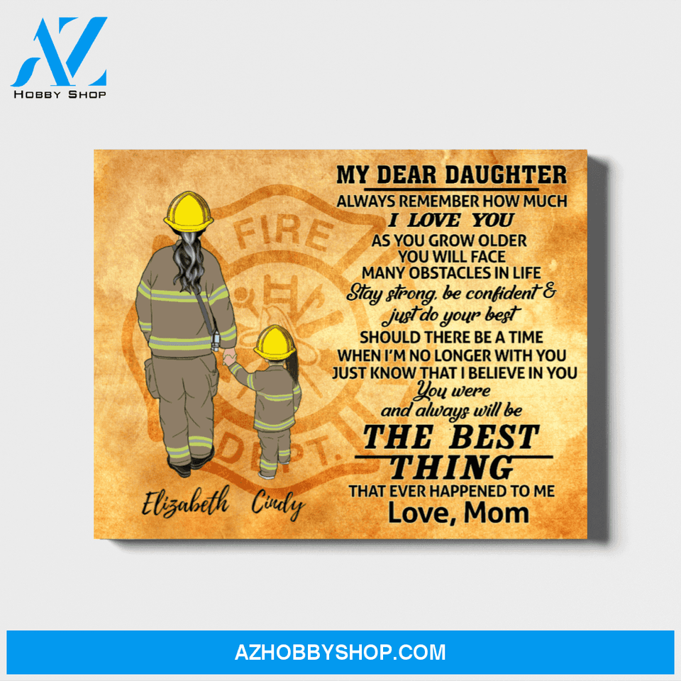 Custom Mom Daughter Landscape Canvas Personalized Gift for Firefighter Mother