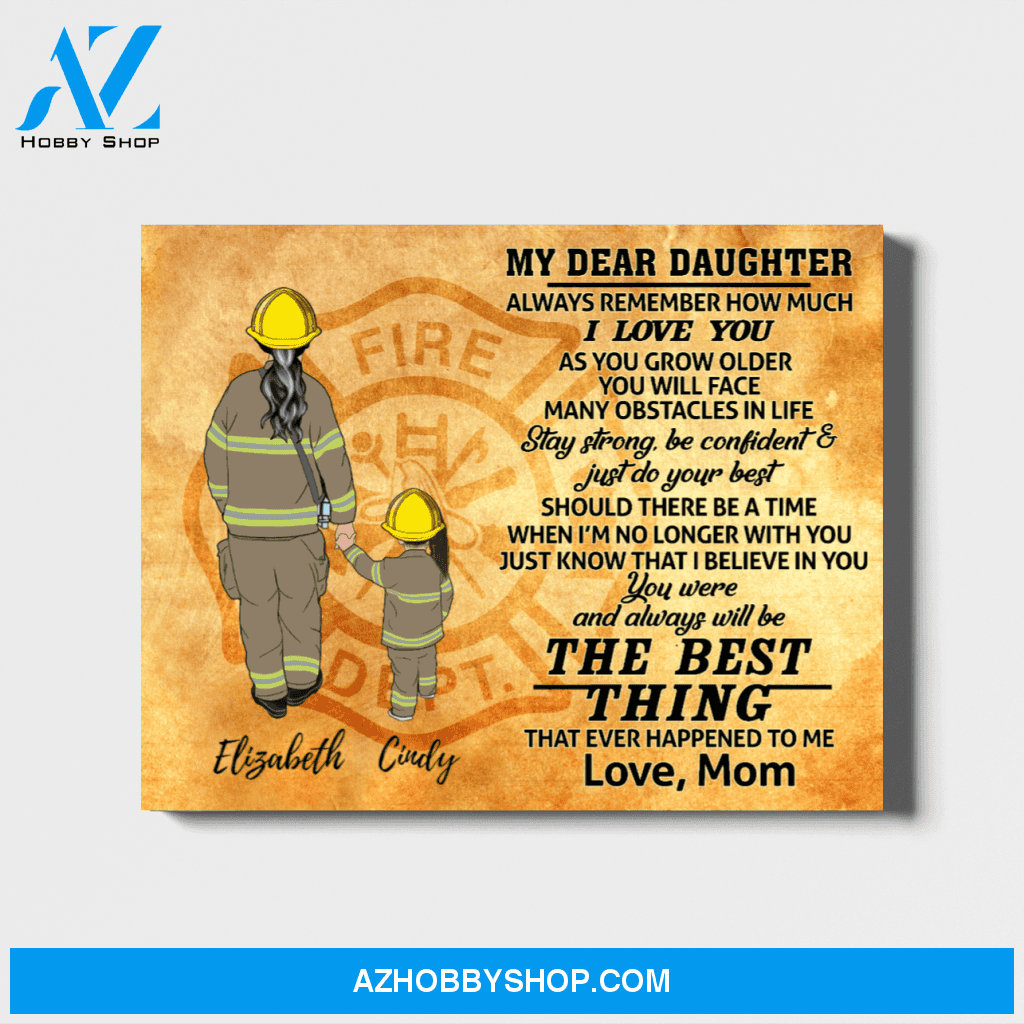 Custom Mom Daughter Landscape Canvas Personalized Gift for Firefighter Mother