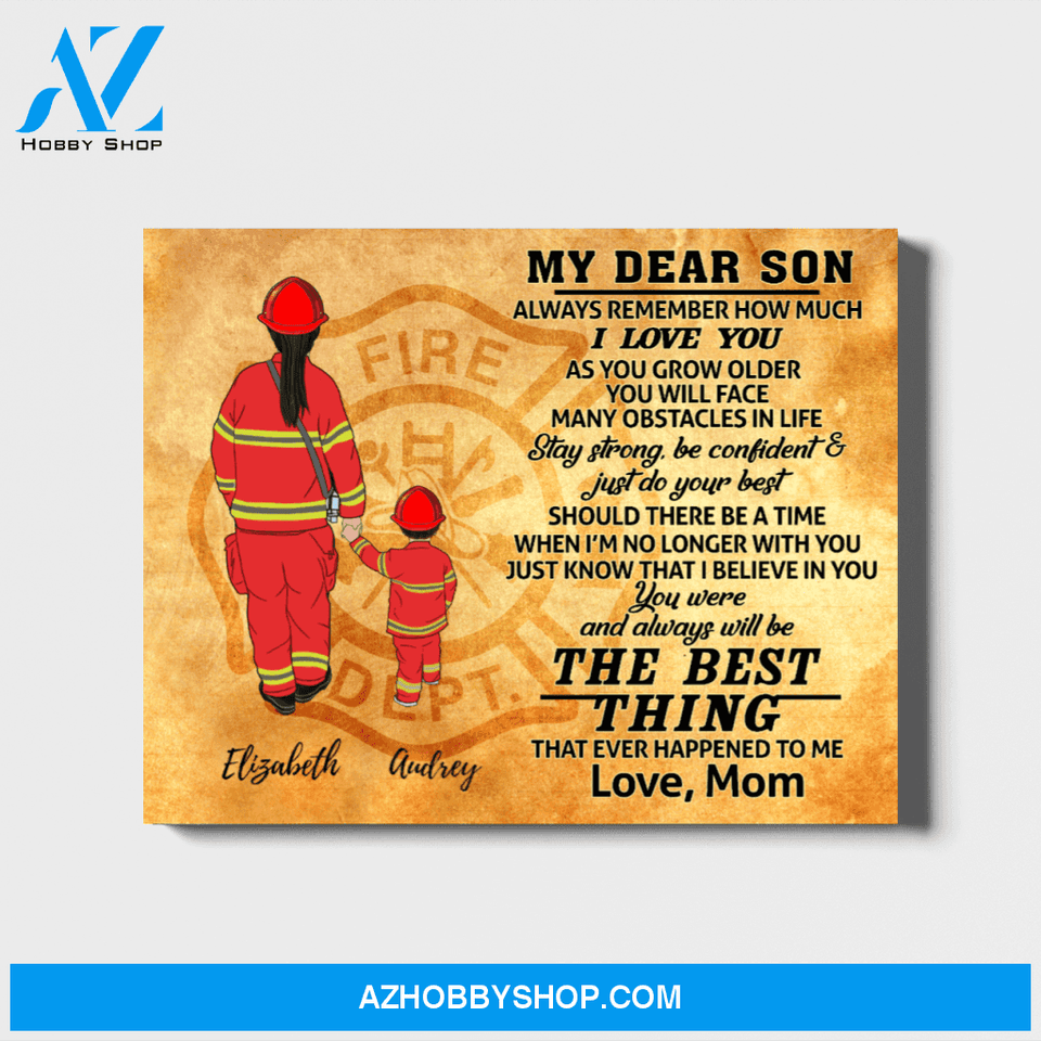 Custom Mom Son Landscape Canvas Personalized Gift for Firefighter