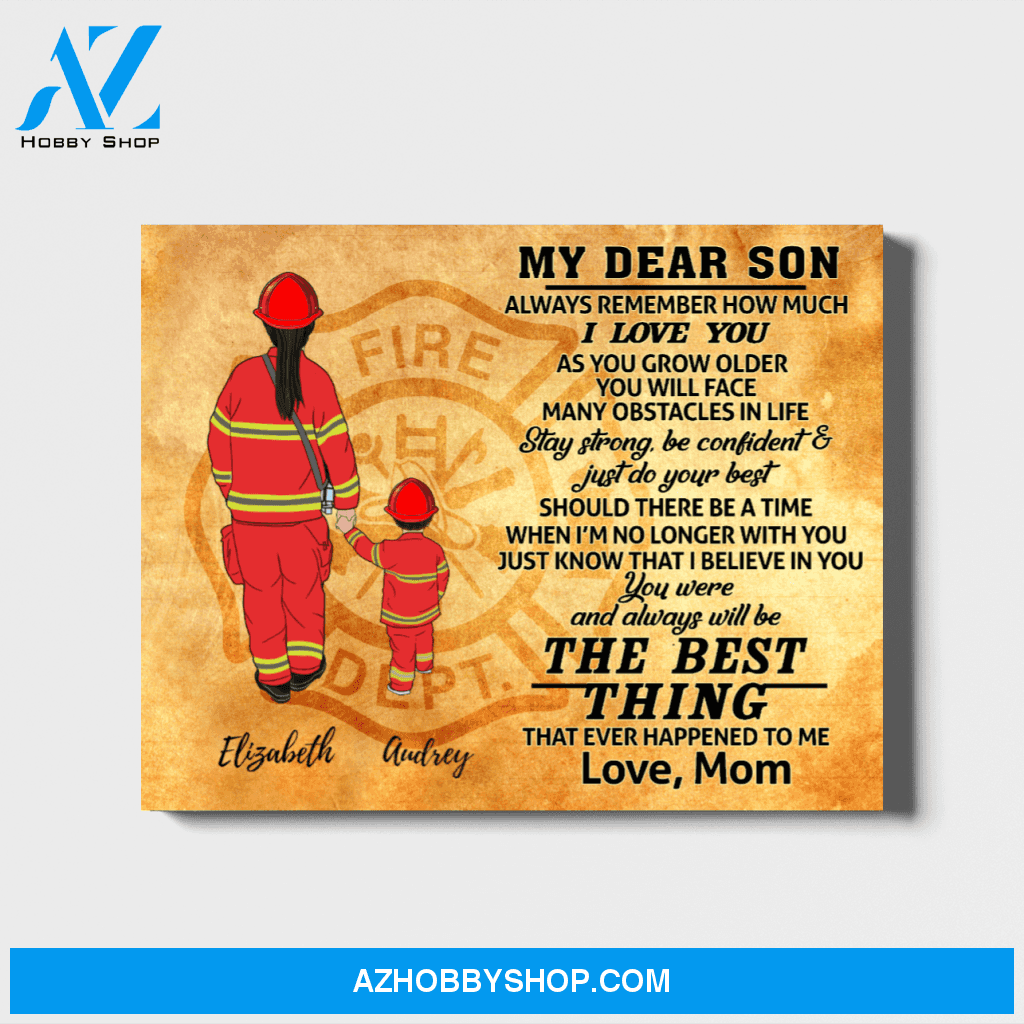 Custom Mom Son Landscape Canvas Personalized Gift for Firefighter