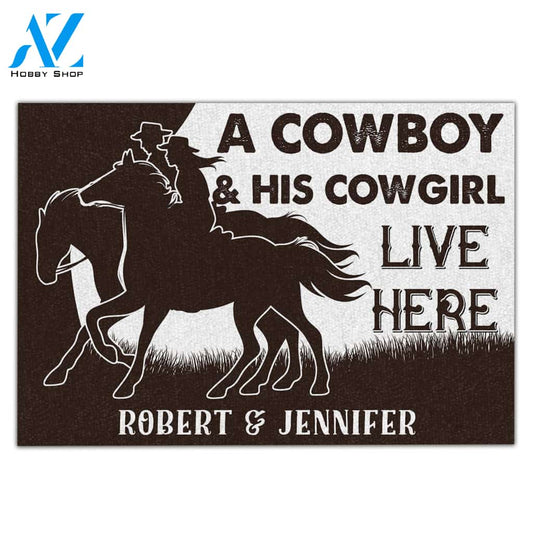 Custom Name A Cowboy And His Cowgirl Live Here H012923 Doormat | Welcome Mat | House Warming Gift