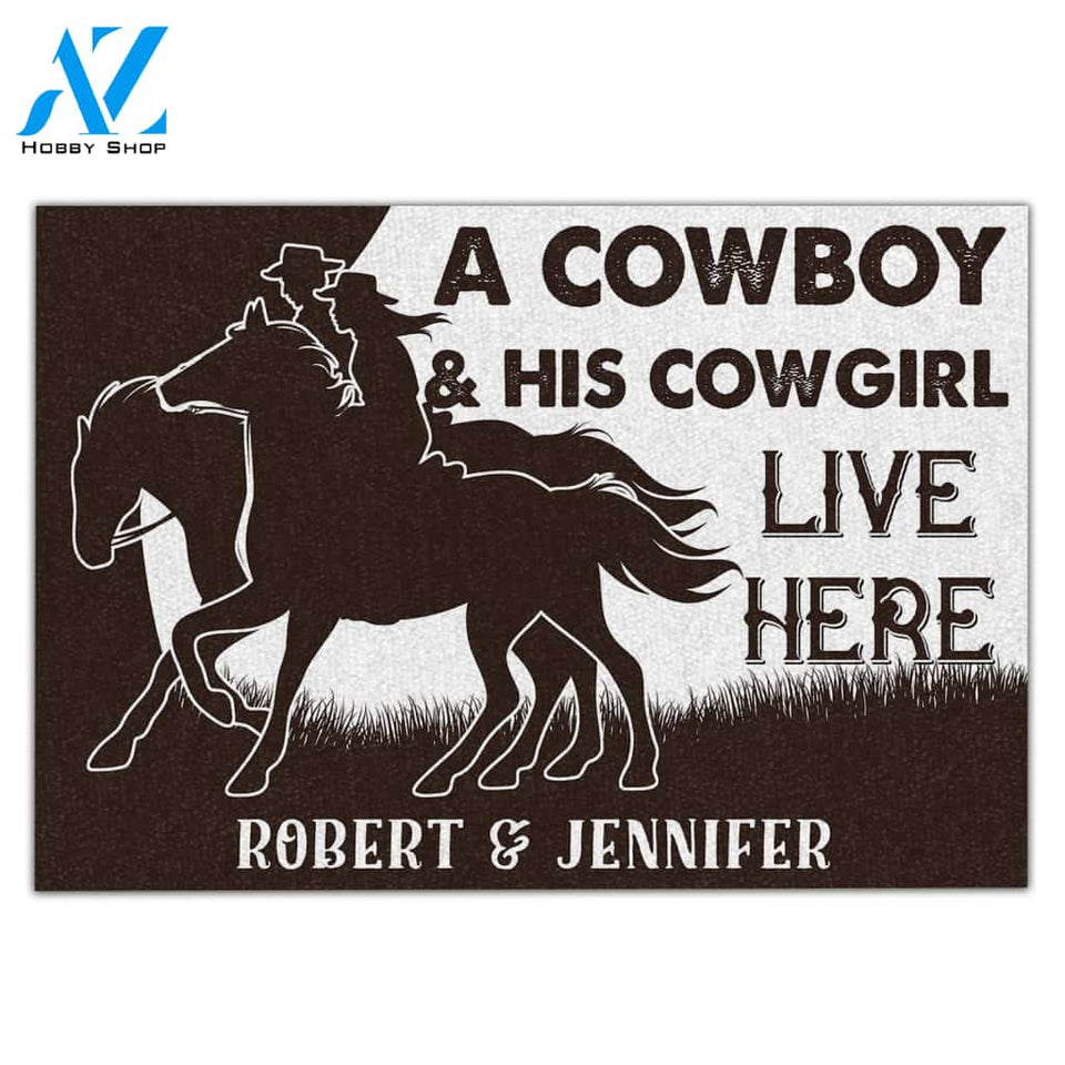Custom Name A Cowboy And His Cowgirl Live Here H012923 Doormat | Welcome Mat | House Warming Gift
