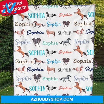 Custom Name Beautiful Horses World Personalized Blanket Horses Lovers