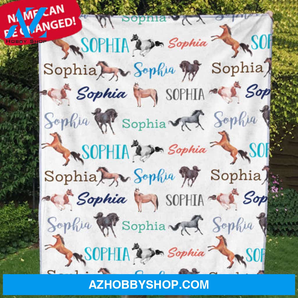 Custom Name Beautiful Horses World Personalized Blanket Horses Lovers