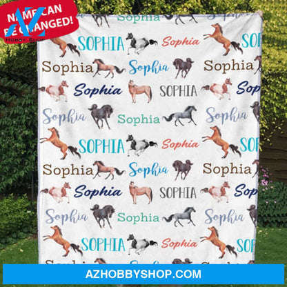 Custom Name Beautiful Horses World Personalized Blanket Horses Lovers