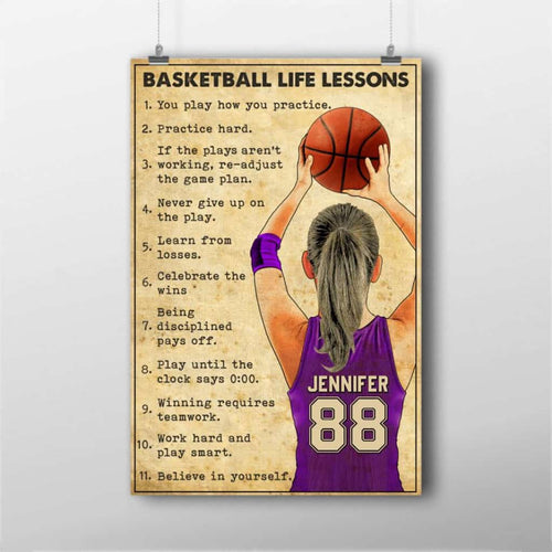 Custom Personalized Basketball Life Lessons Poster, Canvas with custom Name, Number, Appearance & Landscape, Vintage Style, To My Daughter Gifts NTB0304B04DP