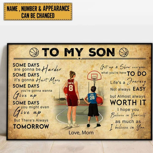 Custom Personalized Basketball Poster, Canvas with custom Name, Number, Appearance & Landscape, Vintage Style, To My Son, Gifts For Daughter NTB0307B01DP