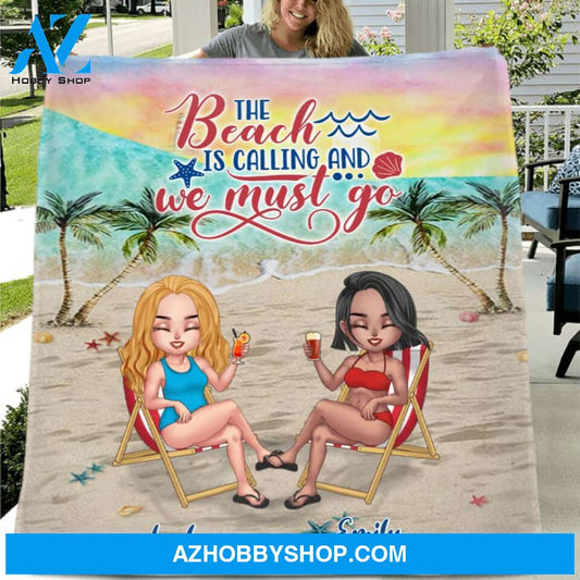 Custom Personalized Beach Quilt/Fleece Blanket - Upto 5 People - Gift Idea For Friends - The Beach Is Calling And We Must Go