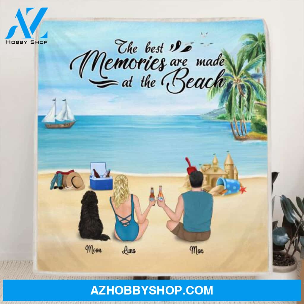 Custom Personalized Beach Camping Blanket, Gift idea for the whole family - Couple/ Family With Upto 3 kids and 3 Pets - P2F40K