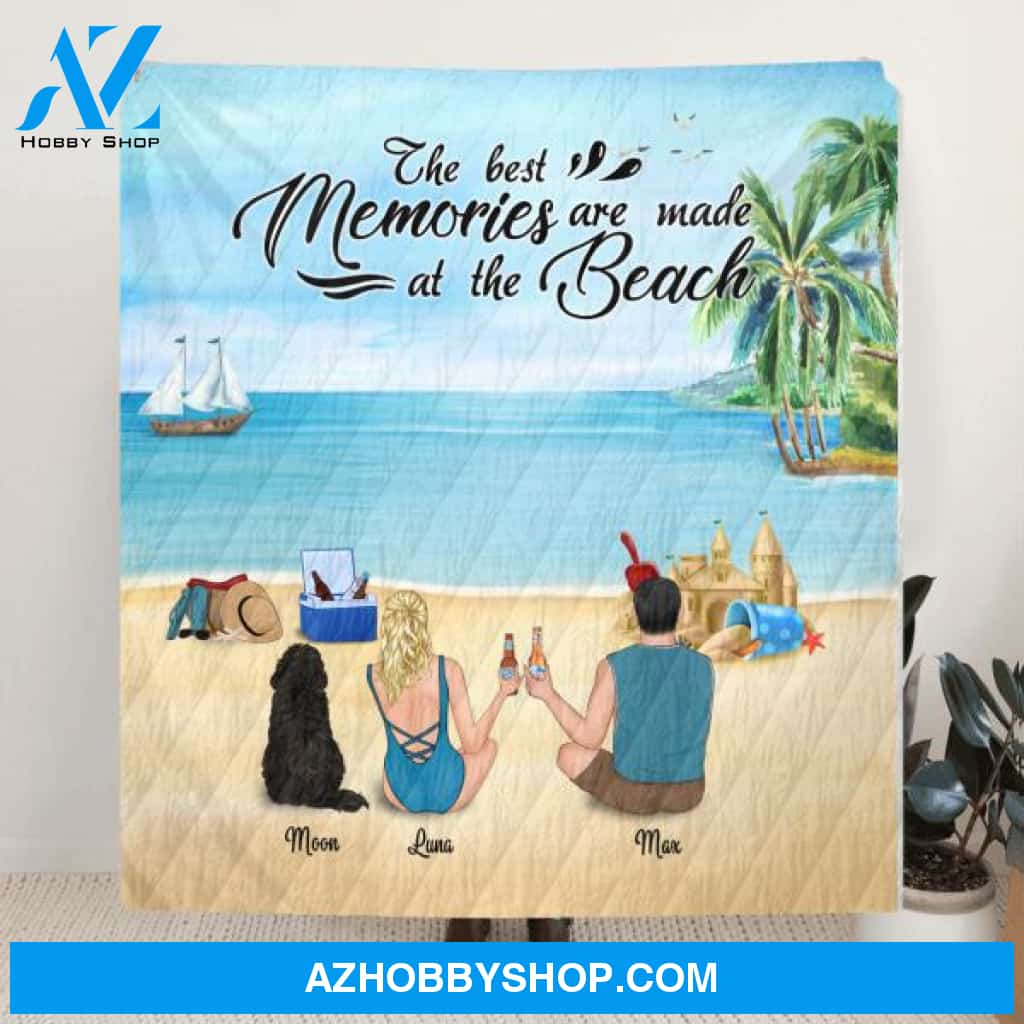 Custom Personalized Beach Camping Blanket, Gift idea for the whole family - Couple/ Family With Upto 3 kids and 3 Pets - P2F40K