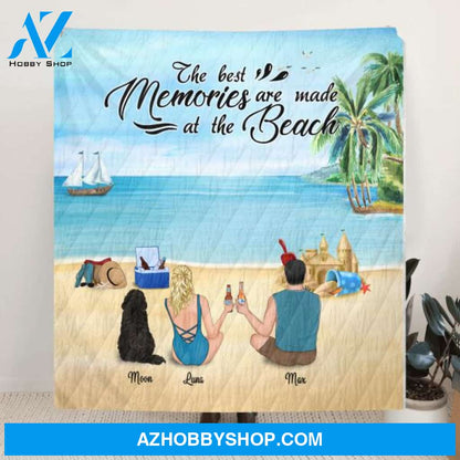 Custom Personalized Beach Camping Blanket, Gift idea for the whole family - Couple/ Family With Upto 3 kids and 3 Pets - P2F40K