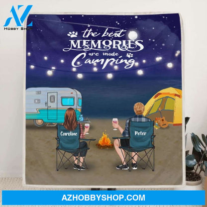 Custom Personalized Beach Night Camping Quilt/ Fleece Blanket - Couple/ Parents With Upto 3 Kids And 6 Pets - Gift Idea For Couple/ Family/ Camping Lover - The Best Memories Are Made Camping