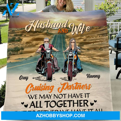 Custom Personalized Biker Couple Single Layer Fleece/ Quilt - Gift Idea From Old Biker To Wife - Husband & Wife Cruising Partners