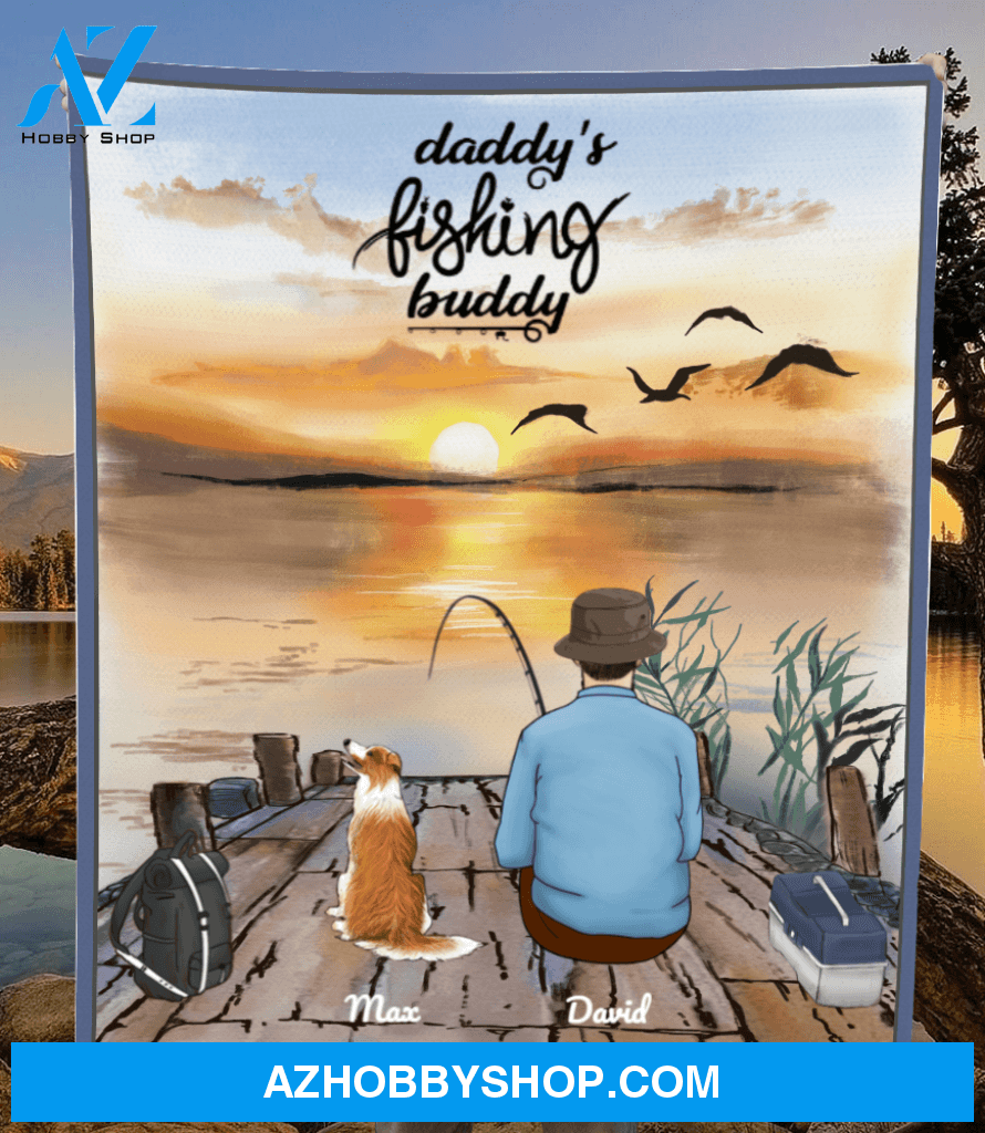 Custom personalized blanket gift for dog dad, cat dad - Dad & 1 Pet Fishing Fleece Blanket - Daddy's fishing buddy