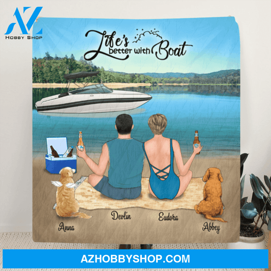 Custom Personalized Boating Quilt Blanket - Couple And 2 Pets - Best Gift For Couple - Life's Better With Boat - 33LE0B
