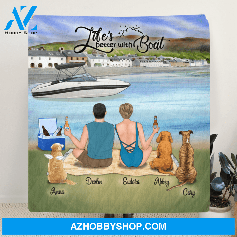 Custom Personalized Boating Quilt Blanket - Couple And 3 Pets - Best Gift For Couple - Life's Better With Boat - 33LE0B