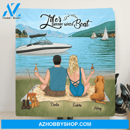 Custom Personalized Boating Quilt Blanket - Couple And 1 Pet, Upto 3 Pets - Best Gift For Couple - Life's Better With Boat - 33LE0B