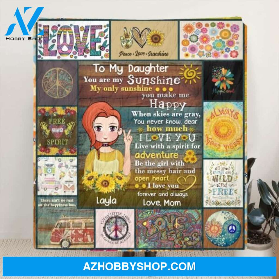 Custom Personalized Bohemian Girl Quilt/Fleece Blanket - Best Gift For Daughter/Family - You Are My Sunshine