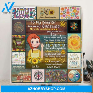 Custom Personalized Bohemian Girl Quilt/Fleece Blanket - Best Gift For Daughter/Family - You Are My Sunshine