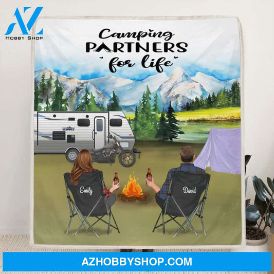 Custom Personalized Camping Fleece Blanket, Gift Idea for the whole family - Family With Kids and Pets - Camping Partners For Life