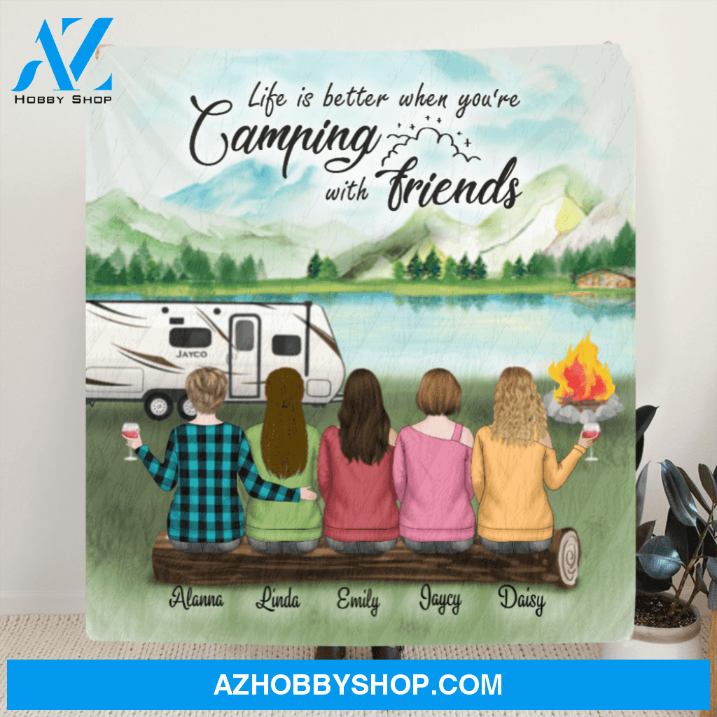 Custom Personalized Camping Quilt Blanket - Upto 5 Besties - Gift For Best Friends - Life Is Better When You're Camping With Friends - OGYBFR