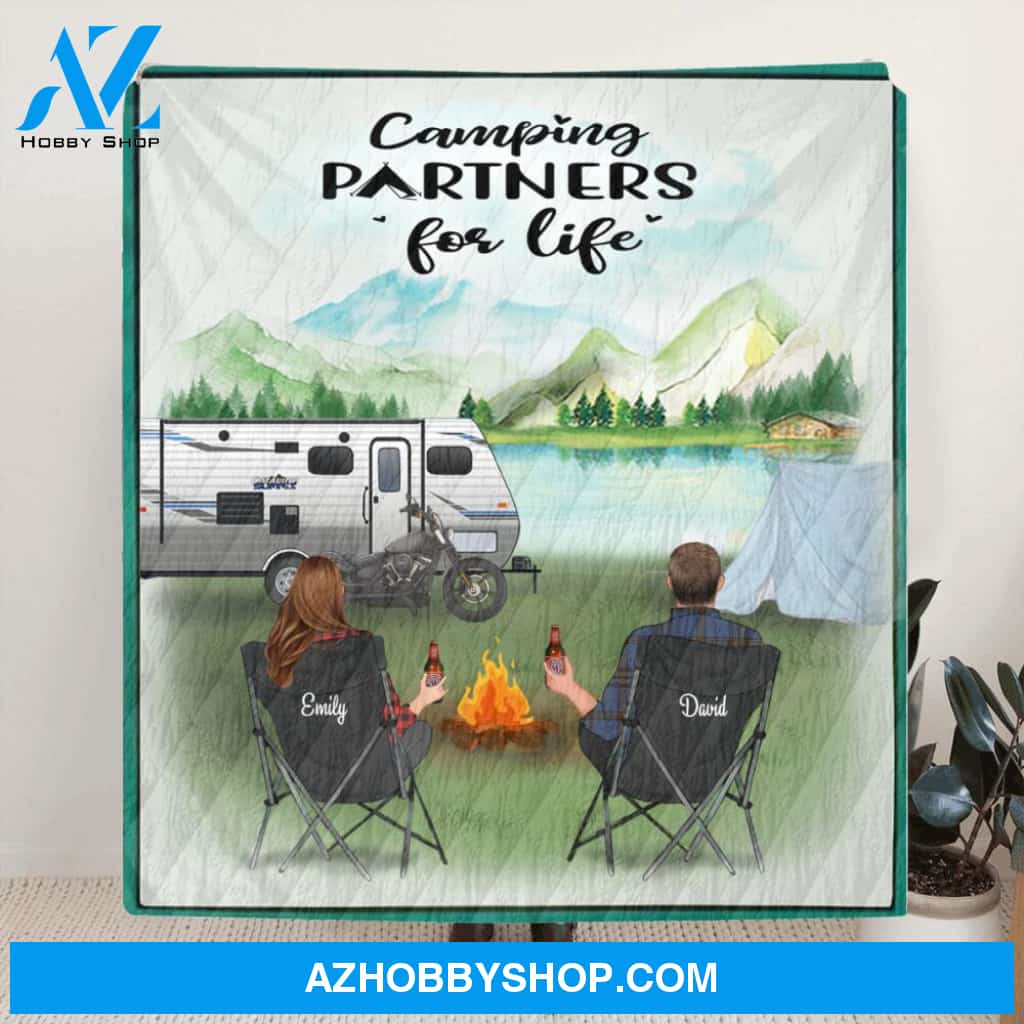 Custom Personalized Camping Quilt Blanket, Gift Idea for the whole family - Family With Kids and Pets - Camping Partners For Life