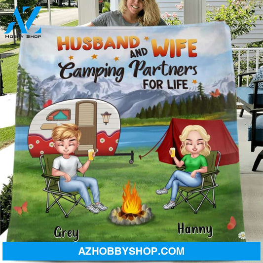 Custom Personalized Camping Single Layer Fleece/ Quilt - Gift Idea For Camping Lovers/Couple/ Father's Day/Mother's Day - Husband and Wife Camping Partners For Life