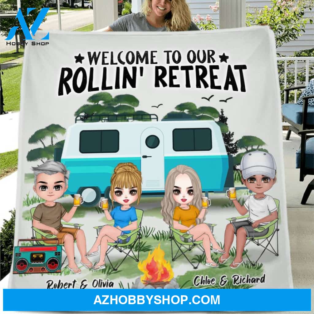 Custom Personalized Camping Single Layer Fleece/ Quilt - Gift For Camping Lovers with up to 4 People - Welcome To Our Rollin' Retreat