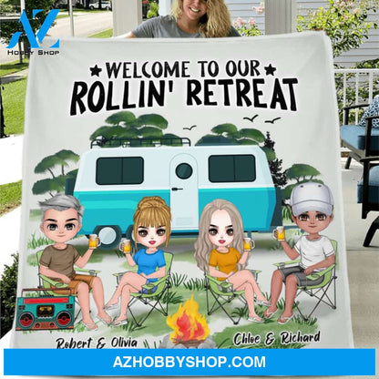 Custom Personalized Camping Single Layer Fleece/ Quilt - Gift For Camping Lovers with up to 4 People - Welcome To Our Rollin' Retreat