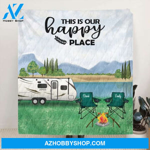 Custom Personalized Camping Blanket- Couple - Best Gift for Couple - This Is Happy Place - M2PMJT