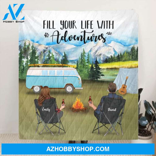 Custom Personalized Camping Blanket - Gift Idea For The Whole Family - Couple with up to 6 pets, Parents with up to 6 kids - ODH9UF