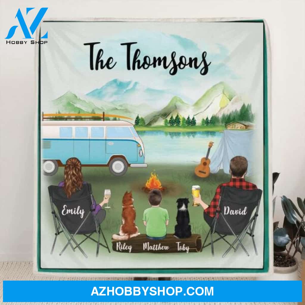 Custom Personalized Camping Blanket - Gift For The Whole Family, Camping Lovers - Couple with up to 6 pets and Parents with up to 6 kids - Family's Name - Q3VZTZ