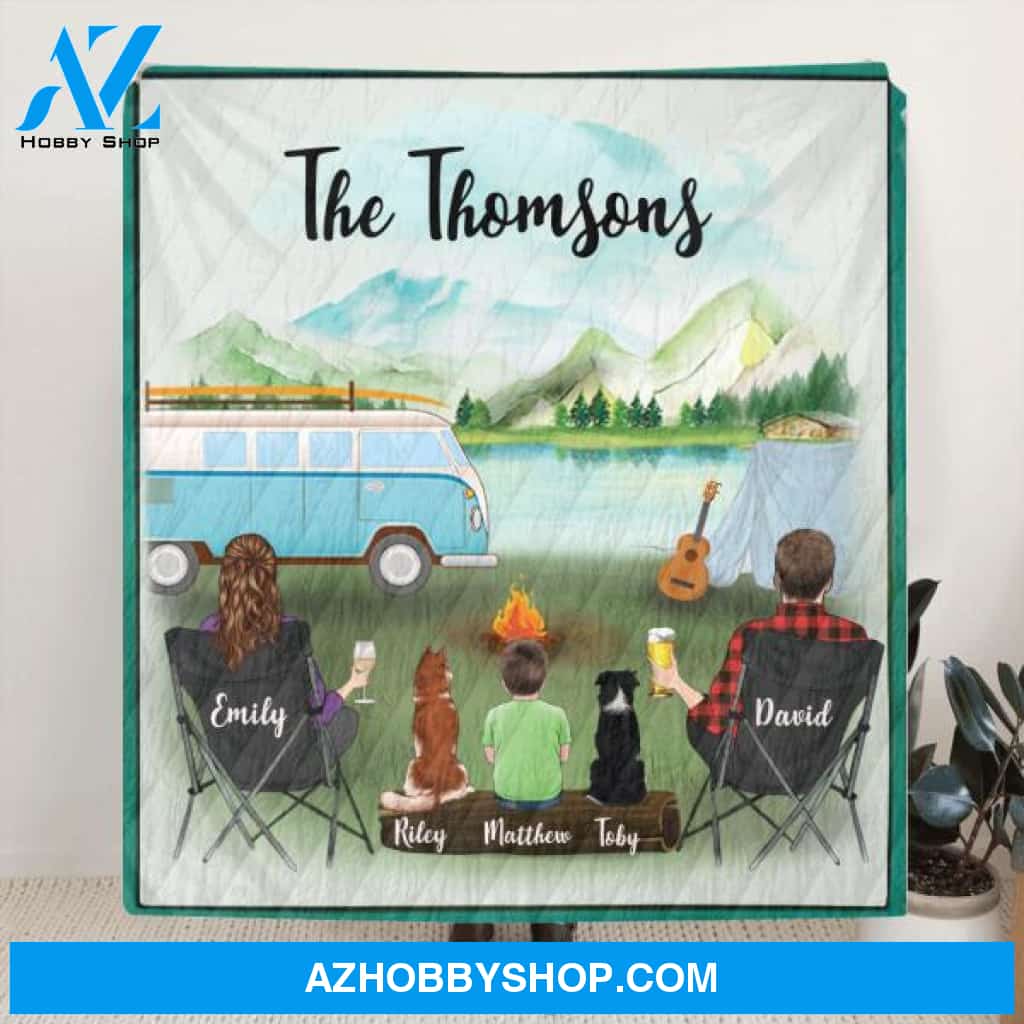 Custom Personalized Camping Blanket - Gift For The Whole Family, Camping Lovers - Couple with up to 6 pets and Parents with up to 6 kids - Family's Name - Q3VZTZ