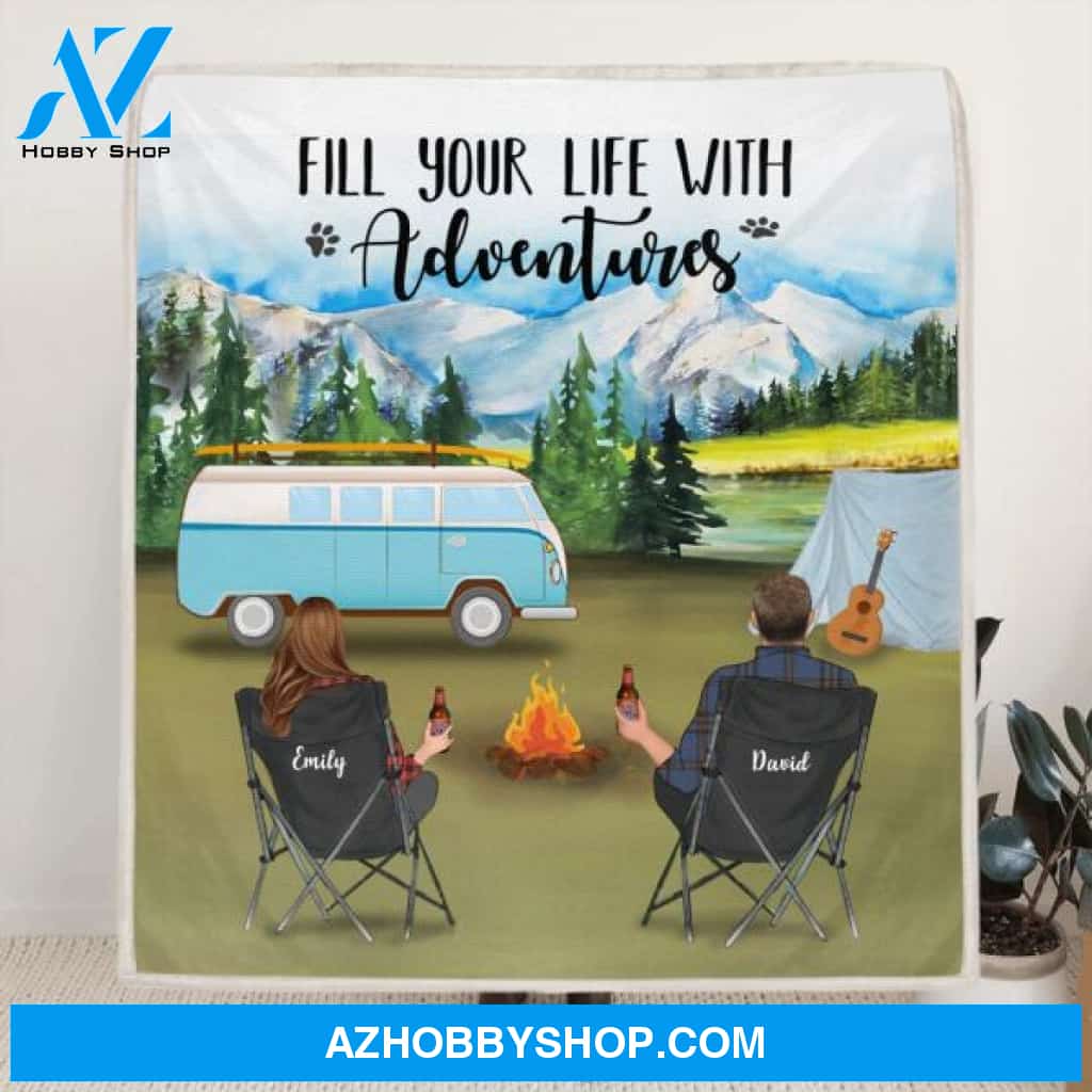 Custom Personalized Camping Blanket - Gift Idea For The Whole Family - Couple with up to 6 pets, Parents with up to 6 kids - ODH9UF