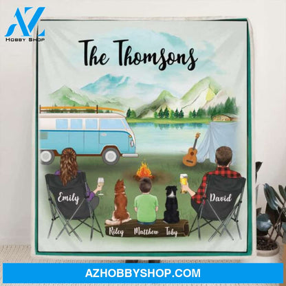 Custom Personalized Camping Blanket - Gift For The Whole Family, Camping Lovers - Couple with up to 6 pets and Parents with up to 6 kids - Family's Name - Q3VZTZ
