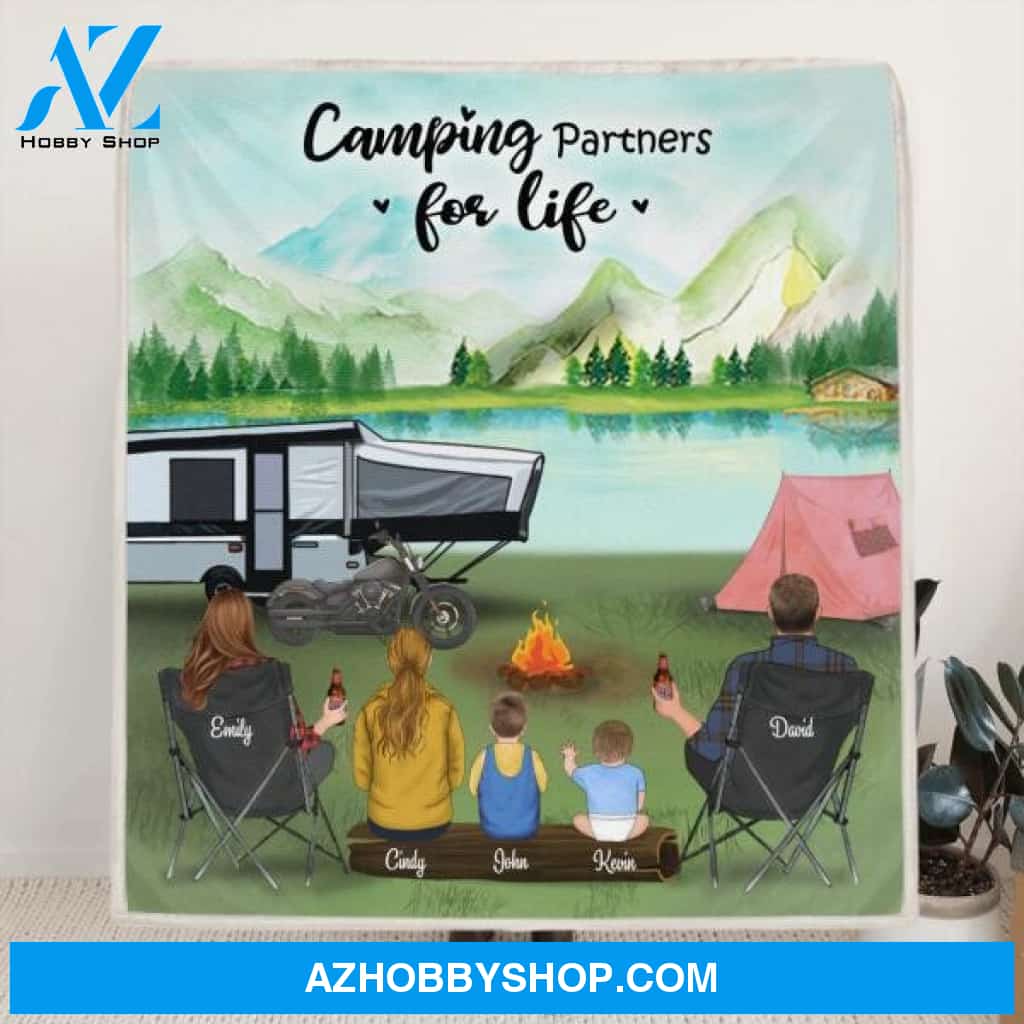 Custom Personalized Camping Blanket - Best Gift For Family, Camping Lovers - Family with 3 Kids/Teens/Toddlers/Babies and up to 5 Pets - 3KFOG2