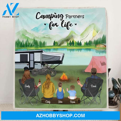 Custom Personalized Camping Blanket - Best Gift For Family, Camping Lovers - Family with 3 Kids/Teens/Toddlers/Babies and up to 5 Pets - 3KFOG2