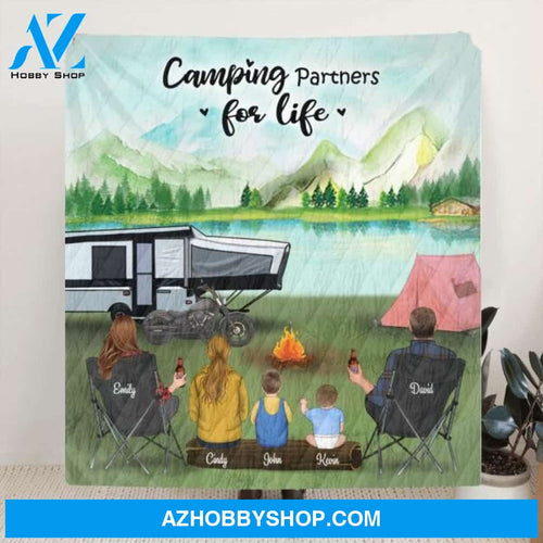 Custom Personalized Camping Blanket - Best Gift For Family, Camping Lovers - Family with 3 Kids/Teens/Toddlers/Babies and up to 5 Pets - 3KFOG2