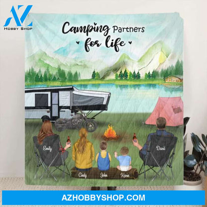 Custom Personalized Camping Blanket - Best Gift For Family, Camping Lovers - Family with 3 Kids/Teens/Toddlers/Babies and up to 5 Pets - 3KFOG2