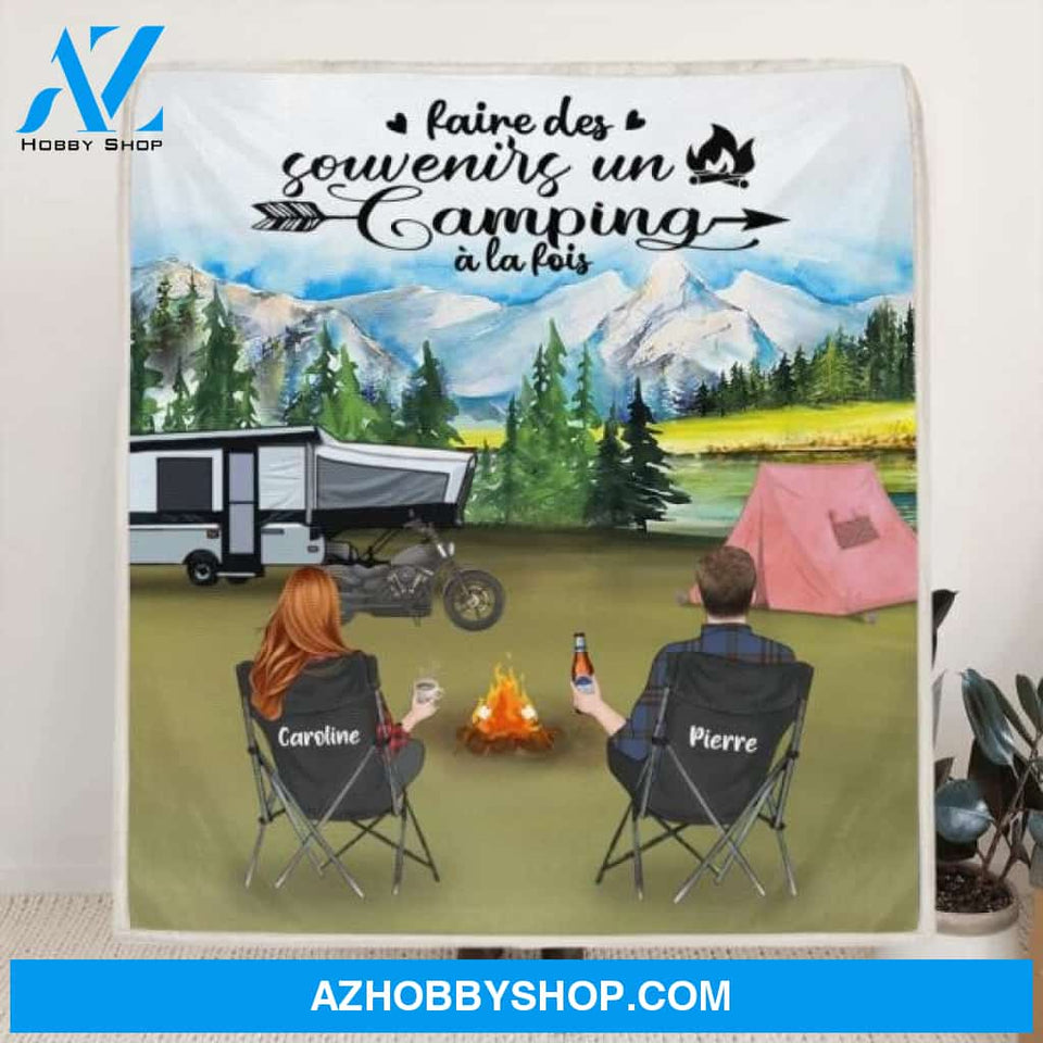 Custom Personalized Camping Blanket - Couple/ Parents with up to 5 Kids and 4 Pets - Gift For Camping Lover