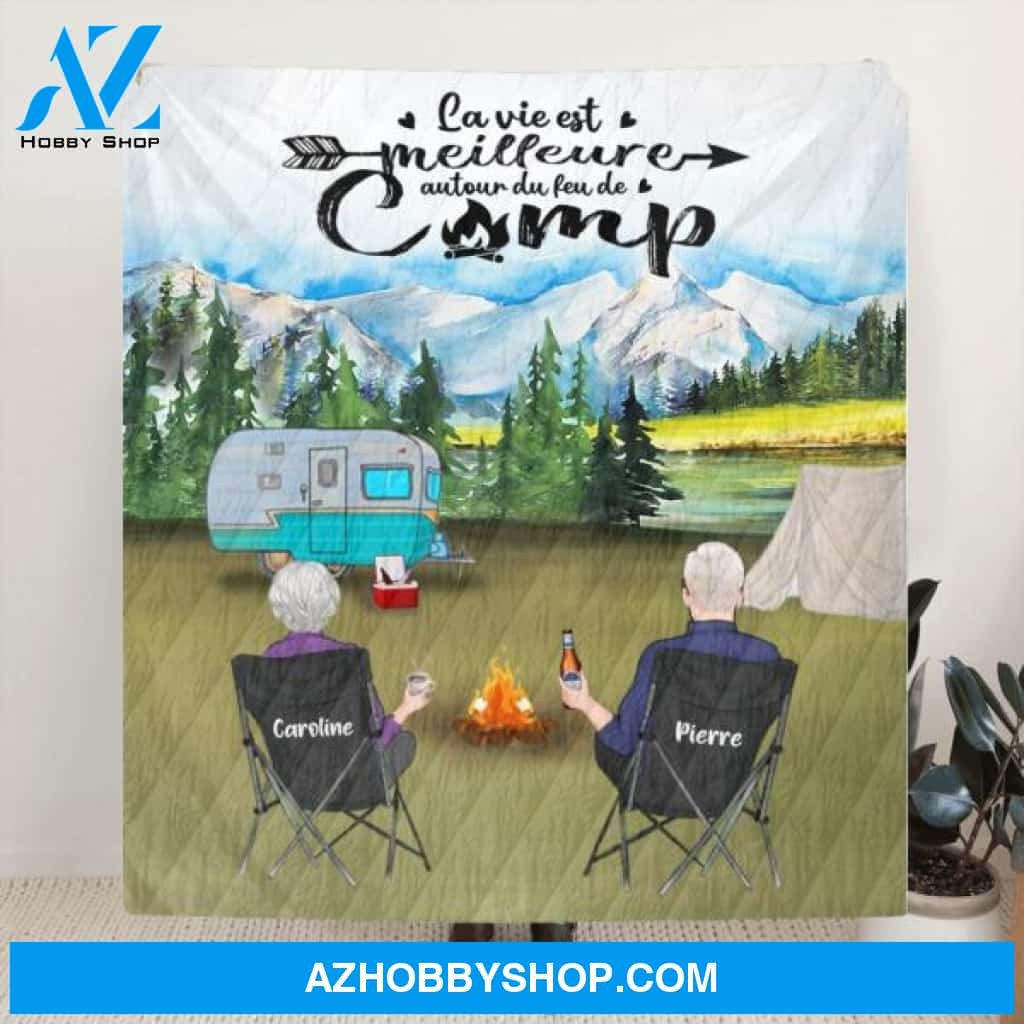 Custom Personalized Camping Blanket - Parents with up to 5 Kids and 4 Pets - Gift For Camping Lover