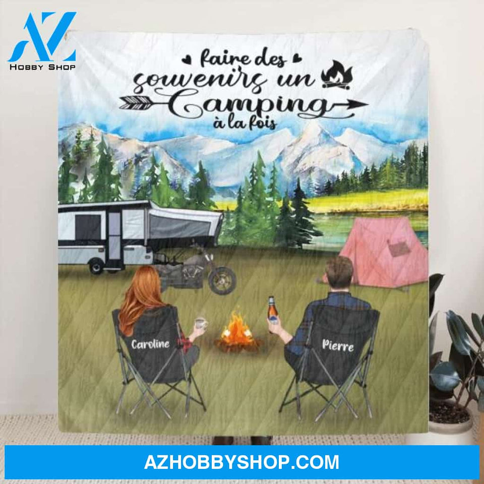 Custom Personalized Camping Blanket - Couple/ Parents with up to 5 Kids and 4 Pets - Gift For Camping Lover