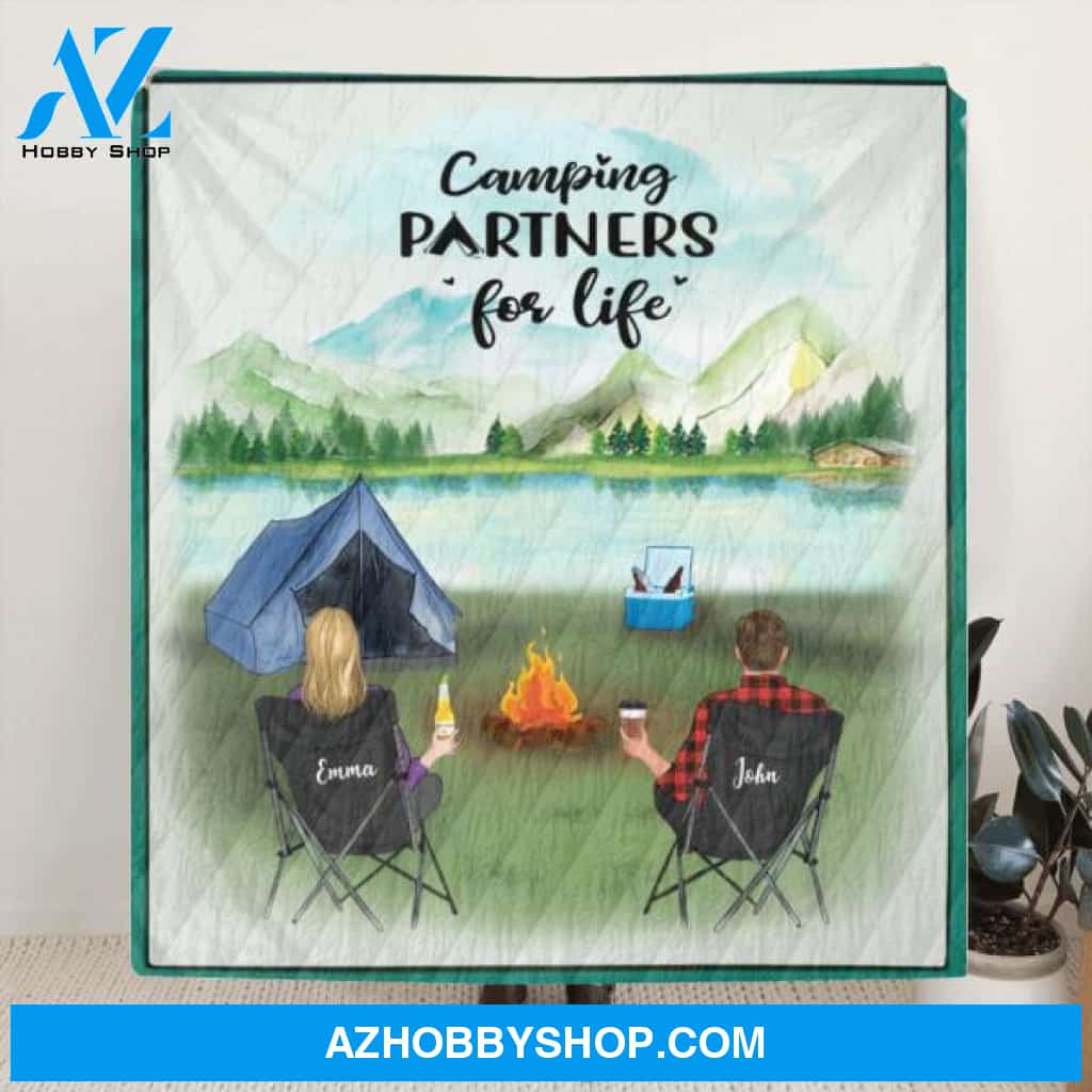 Custom Personalized Camping Blanket Gift for Whole Family, Camping Lovers - Couple with Up to 6 Pets, Parents with Up to 6 Kids, No Camper - Camping Partners For Life