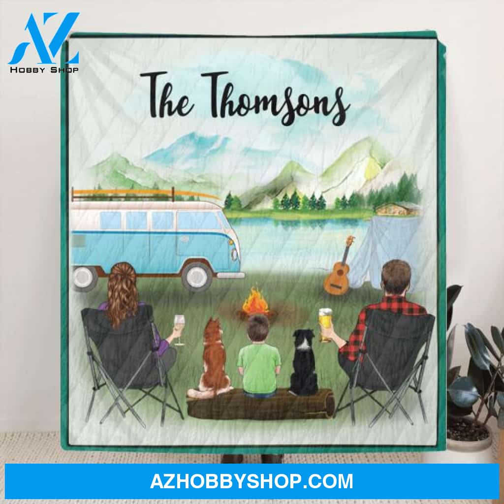 Custom Personalized Camping Blanket, Gift idea for the whole family - Parents with up to 6 kids and 2 pets - Family Name - Q3VZTZ